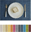 Softalker Faux Linen Placemats Set of 4-12 x 18 Inch, Heat Resistant Double Layered Durable Burlap Farmhouse Place Mats, Non-Slip Washable Rustic Table Mats for Dining, Kitchen, Party（Navy Blue