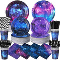 450 Pcs Space Galaxy Tableware Set Decorations, Serves 50 | Starry Paper Plates by Unknown