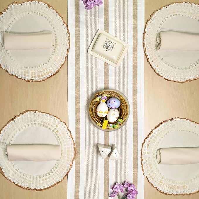 handspun Cotton Ivory & Beige Newport Table Runners, Handwoven Boho Table - Image 3