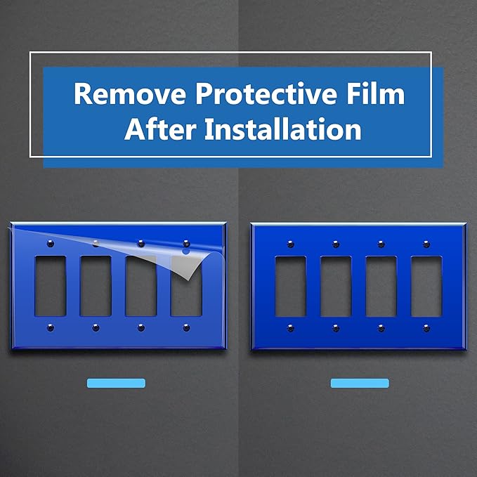 LIDER Reflective Acrylic Decorator Wall Plate, Mirrored Light Switch Plate, Plexiglass Outlet Cover, Acrylic Glass, Oversized 4-Gang 5.25" x 8.88", LWP-34O-ABL5P, Blue, 5 Pack