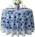 ATOSII Cotton Tablecloth 90" Inches Round Positano Blue