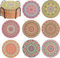 Cork Coasters Set of 8 with Holder, Colorful Drink Coaster by Puluole