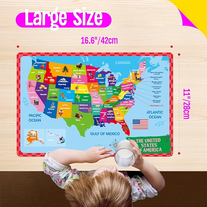 6 Pack Placemats for Kids, Non-Slip Washable, Reusable Alphabet, Shape & Color - Image 3