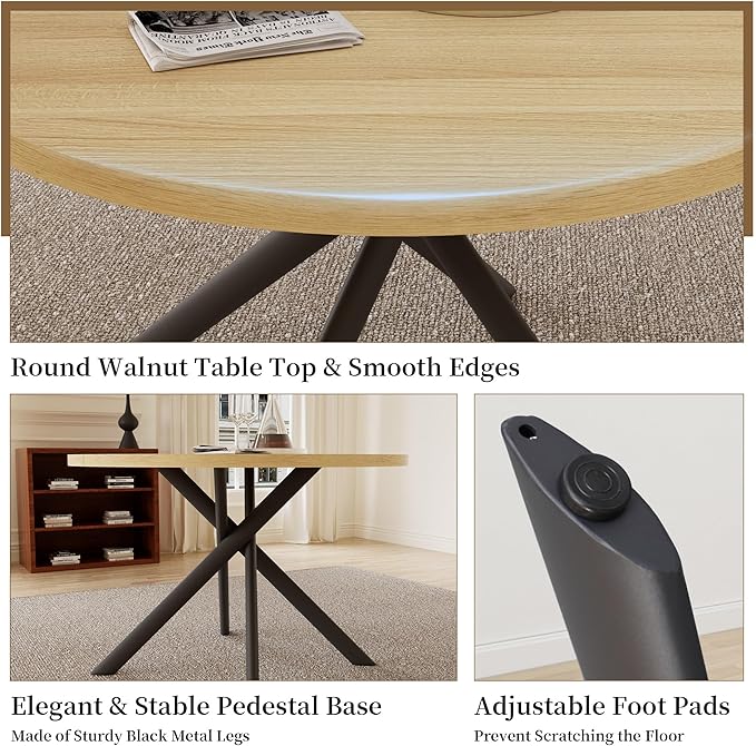 45.3 Inch Round Dining Table Set for 4, Mid Century Modern Small Coffee Set for Dining Room Kitchen Apartment (Cream Table + 4 U-Shaped Black Chairs)