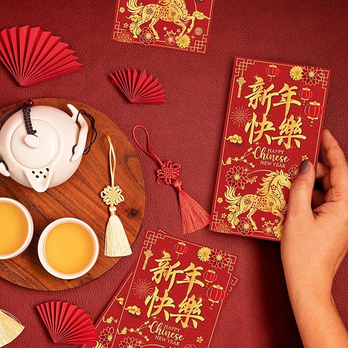 Chinese New Year Decorations - 100 Pcs Lunar Happy 2026 The Year of Horse Party Paper Napkins Set Disposable, Red Lanterns Golden Decorative Dinner Cocktail Bulk Table Guest Supplies Decor