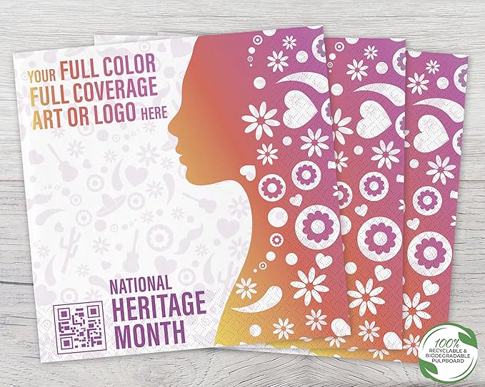 Custom Luncheon Napkins - Personalized Recycled Paper Content Napkins - Eco-friendly & Full-Color Digital Printed - Events & Celebrations - Pack of 50 - Diamond Edge Embossed Full Coverage, 6.5"x 6.5"