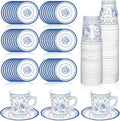Whaline 80Pcs Blue White Floral Paper Tea Cups and Saucers Porcelain by Whaline
