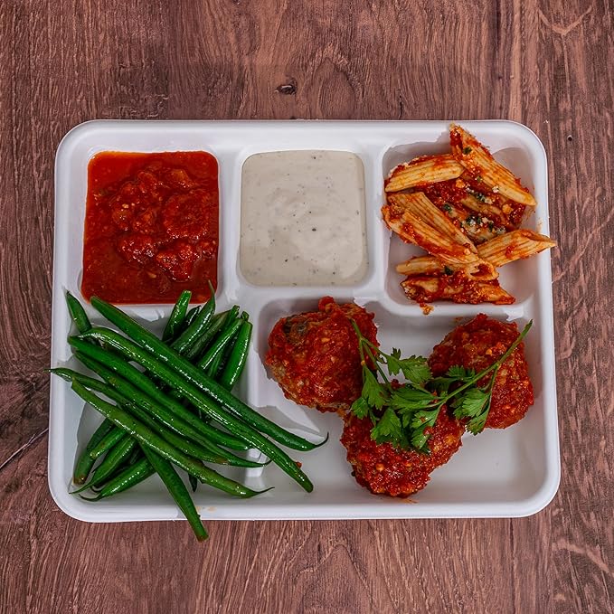 5 Compartment Plates, 100% Natural Disposable Biodegradable Plates, Lunch Trays for Cafeteria, Food, Meals, Dinner, Bulk, 10.35x8.35 Inch,125 Pack