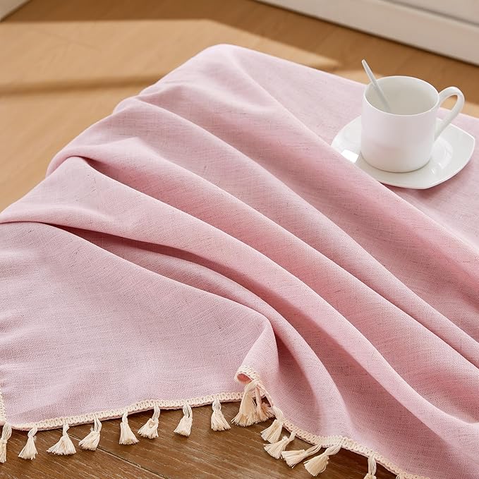 JIALE Valentines Textured Tablecloth, Heavy Duty Linen Style Farmhouse Table Cloth Rectangle Tables, Wrinkle-Free Washable Waterproof Table Cover for Kitchen, Dining, Parties, 55"x90", Pink