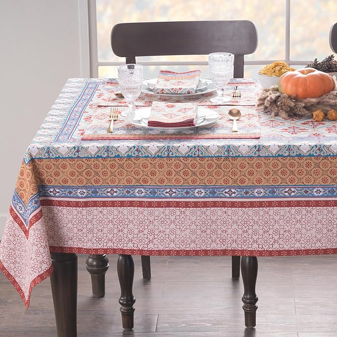Maison d' Hermine Table Cloth Square Table 100% Cotton 60 x 60 Inches Fall Tablecloth Reusable Everyday Use for Thanksgiving Christmas Decorations Dining Farmhouse Party (Romane)