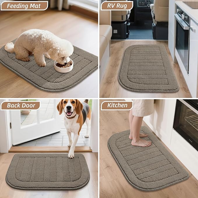 BEQHAUSE 30x18 Inch Kitchen Rug Mat Durable Kitchen Rugs Non-Slip Washable Absorbent Kitchen Mats for Floor Dirt-Resistant Semicircular Kitchen Mat (Taupe, 2PCS)