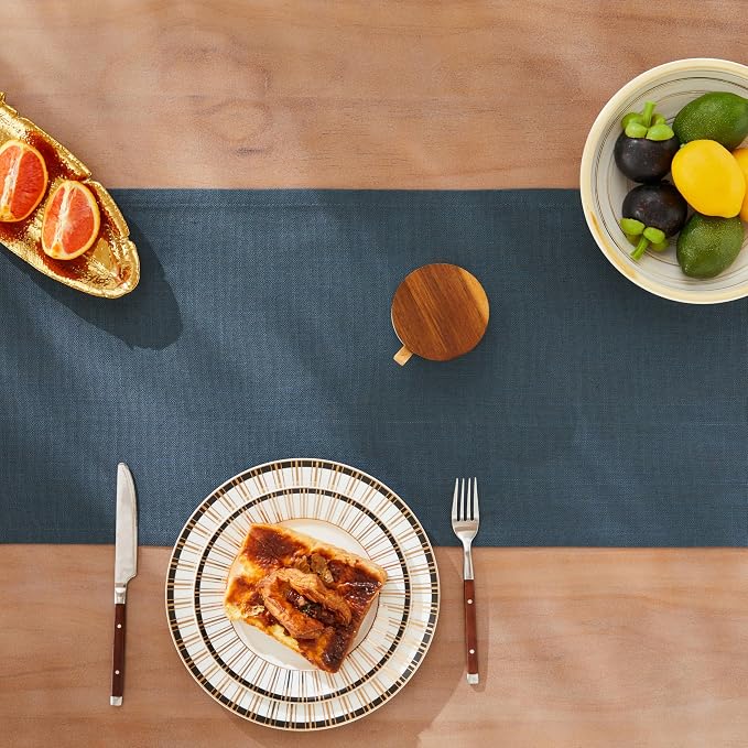 Rustic Cotton Linen Table Runner, 13x60 Inches Navy | Farmhouse Style Linen - Image 5