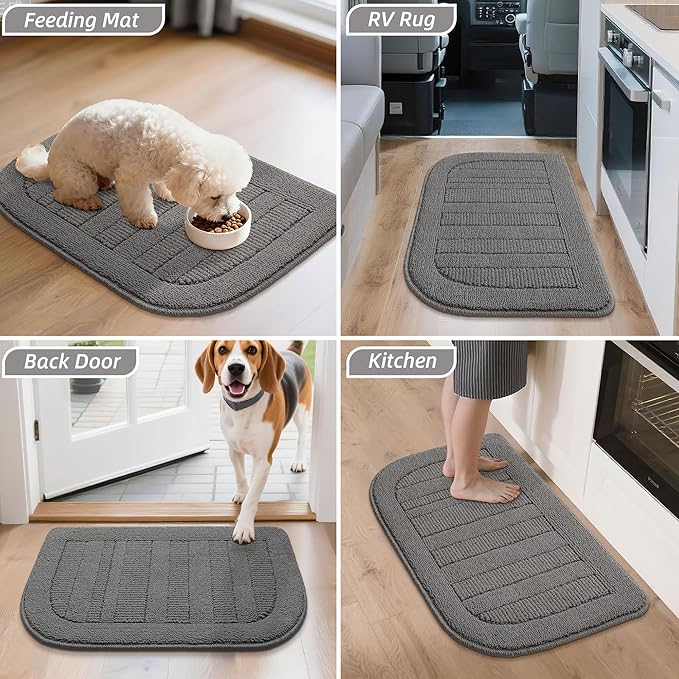 BEQHAUSE 30x18 Inch Kitchen Rug Mat Durable Kitchen Rugs Non-Slip Washable Absorbent Kitchen Mats for Floor Dirt-Resistant Semicircular Kitchen Mat (Grey)
