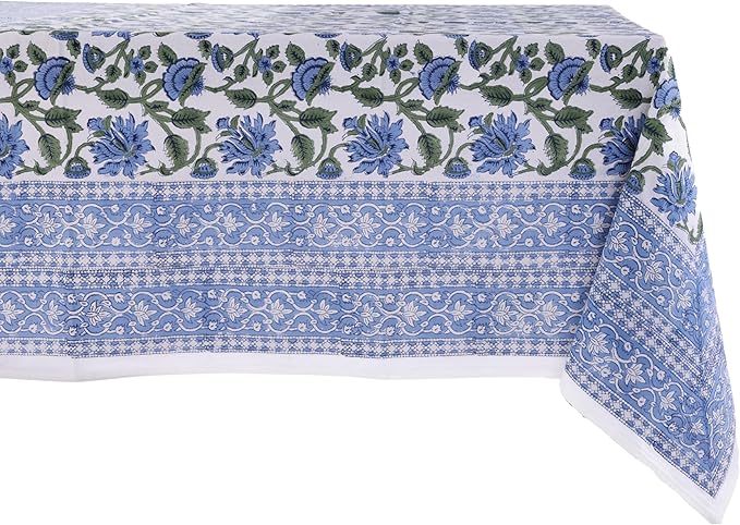 ATOSII Taj 100% Cotton Rectangle Fall Tablecloth, Handblock Floral Print Linen Table Cloth for Kitchen Dining I Parties, Outdoors, Christmas, Thanksgiving I 72 X 108 Inches I 8 Seater