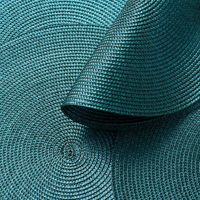 AHHFSMEI Round Braided Placemats 15 Inch Round Table Mats for Dining Tables Natural Woven Heat Resistant Place mats Set of 6 (Teal)