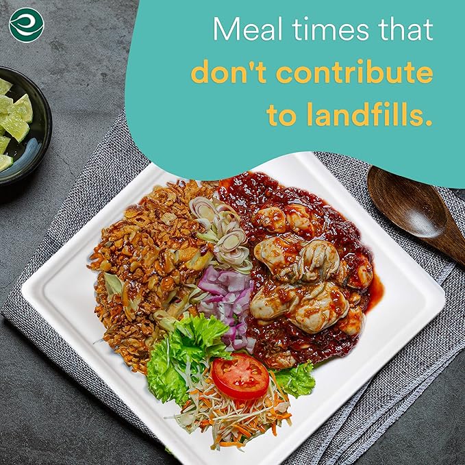 ECO SOUL Compostable Paper Plates 8 Inch (100 Count) Heavy Duty Disposable Plates For dinner & Parties| Eco-Friendly Sugarcane Bagasse Plates.