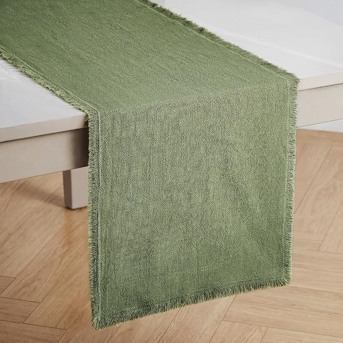 14 x 108 Inches Frayed Edge Table Runner, 270G Heavyweight Sand Washed Slub by KINGSTONE