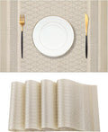 Leetaltree Stardust Yellow Placemats Set of 4 - Heat Resistant Non-Slip Place mats for Dining Table, Washable Durable PVC Vinyl Woven Table Mats（Stardust Yellow, 4）