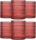 JOVGANK Red Vintage Hobnail Drinking Glasses Set of 6, Embossed Water Tumbler by JOVGANK