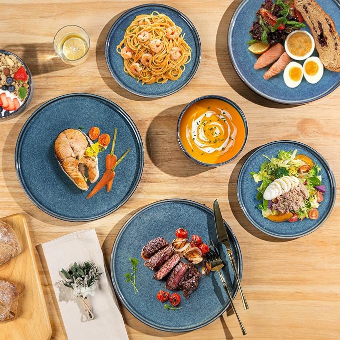 AmorArc Ceramic Dinnerware Sets, Handmade Reactive Glaze Stoneware Plates and Bowls Sets,Highly Chip and Crack Resistant | Dishwasher & Microwave Safe Dishes Set, Service for 4 (12pc)