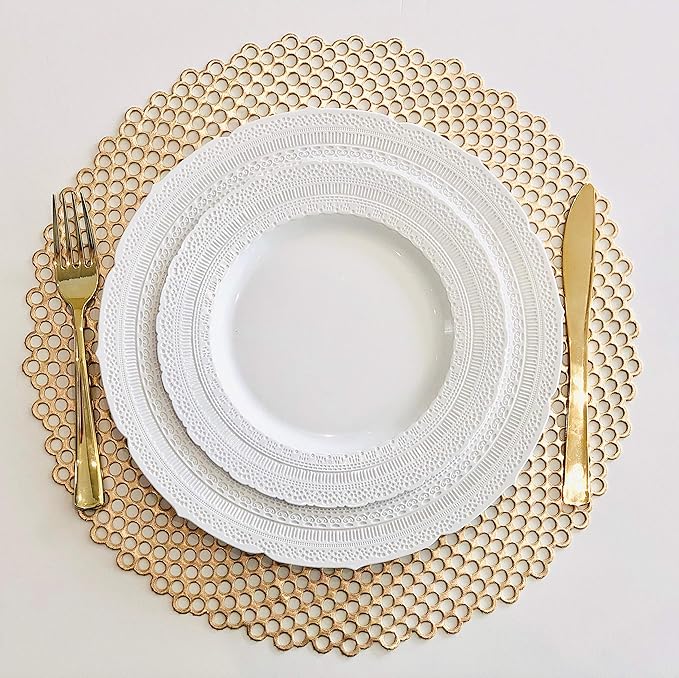 " OCCASIONS " 150pcs set (25 Guests)-Extra Heavyweight Vintage Wedding Disposable/Reusable Plastic Plates (25 x 11'' + 25 x 8.25'') +Silverware (Chateau Collection in White)