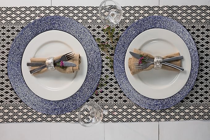 Lightnpro Farmhouse Beaded Placemats Set of 4 - Round Table Chargers - Decorative Handmade Beaded Placemats by Skilled Artisans - Elegant Table Décor for Dining & Special Occasions - 13 Inch Navy