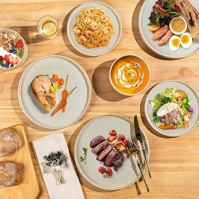 AmorArc Ceramic Dinnerware Sets, Handmade Reactive Glaze Stoneware Plates and Bowls Sets,Highly Chip and Crack Resistant | Dishwasher & Microwave Safe Dishes Set, Service for 4 (12pc)