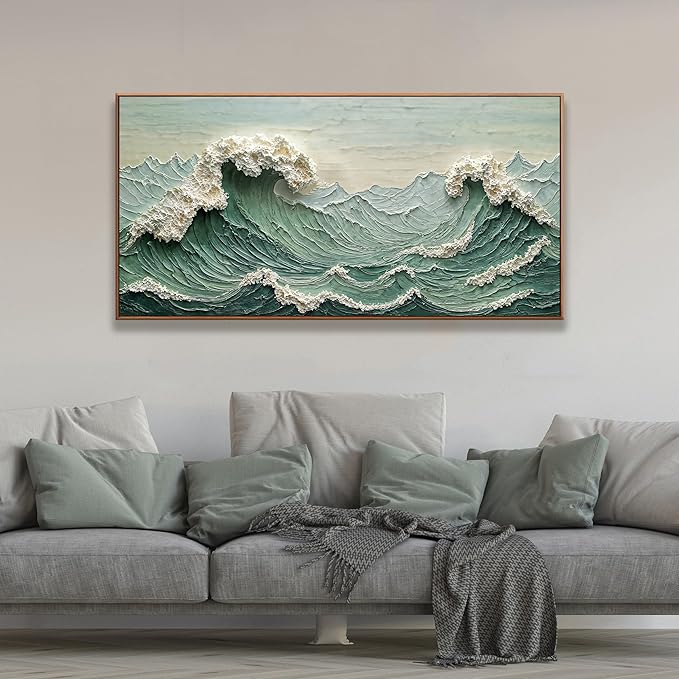 Sea Wave Abstract Green Wall Art For Living Room Artwork Canvas Art Wall Decor Painting Abstract Wall Decor Print Picture For Bedroom Office Hotel Home Wall Decoration 24 X 48 Inch With Framed