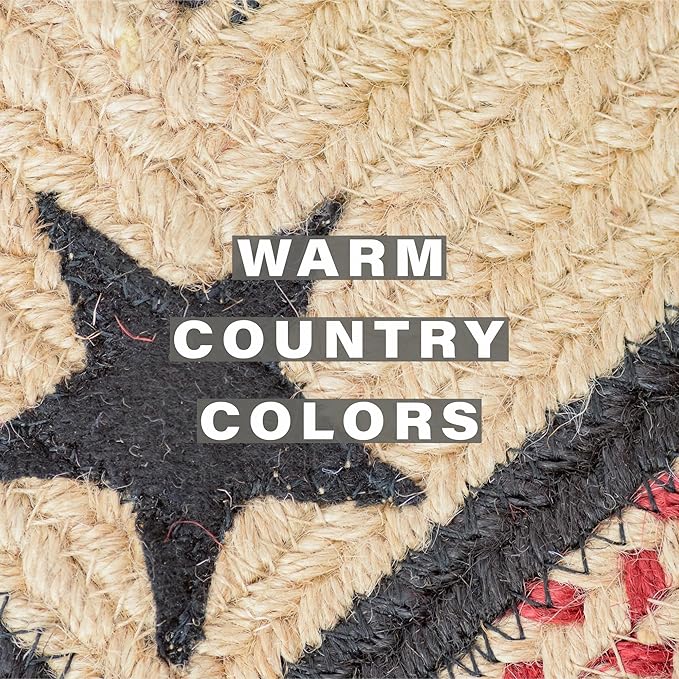 Homespice Primitive Star Gloucester Jute Braided Trivets for Table - Set of 6, Round 8", Black & Red - Rich Colors, Easy to Clean, Durable and Protects Furniture