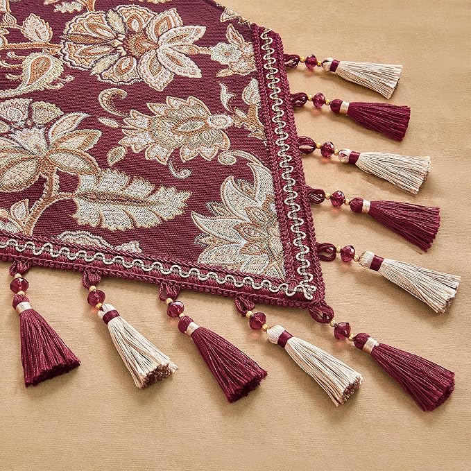 Loom and Mill Vintage Jacquard Damask Table Runner 13x72 inch, Burgundy | - Image 6