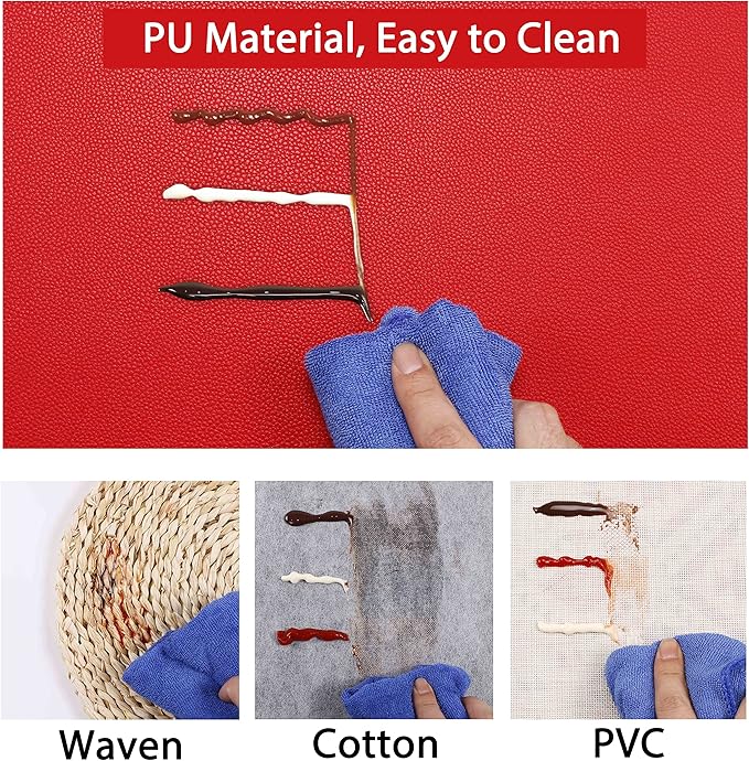 Wipeable Placemats Leather Table Mats Waterproof Heat-Resistant Easy to Clean for Dining Table Set Kitchen Table (2, Red)