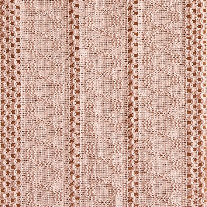 Macrame Style Boho Table Runner, 12x72 Inch Light Pink | Woven Boho Table Runner - Image 6
