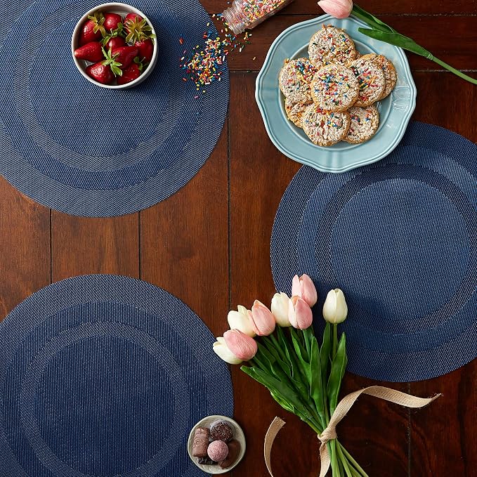 DII PVC Tabletop Collection Woven Indoor/Outdoor, Round Placemat Set, Nautical - Image 2