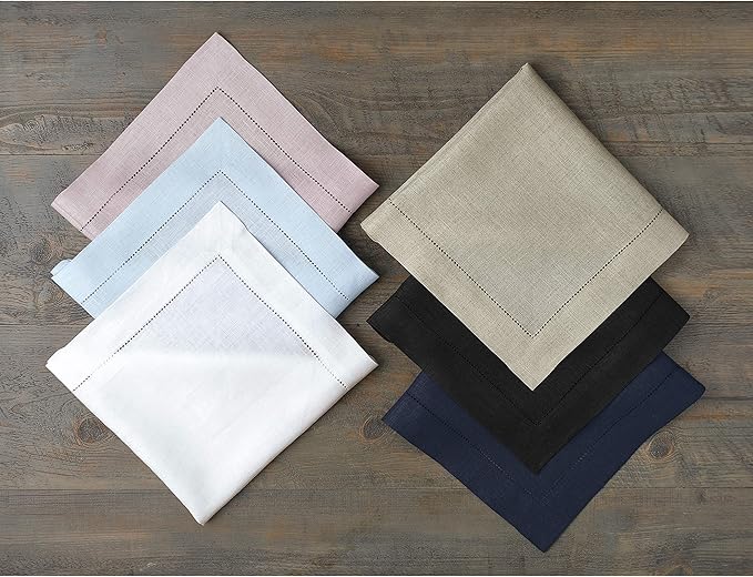 Solino Home White Linen Napkins Set of 4-100% Pure Linen Hemstitch Dinner Napkins 20 x 20 Inch for Winter, Valentines, Spring, Easter - Classic Hemstitch