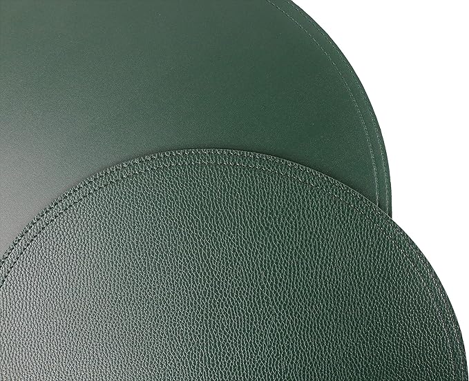 Set of 6 Faux Leather Round Placemats and Coasters, Disko Table Mats and Drink Spills Coasters, Easy to Clean, Double Stitched for Kitchen Dining Table, Diameter 13'' and 3.9''