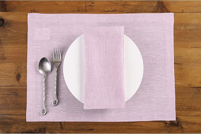 Solino Home Linen Napkins Set of 4-100% Pure Linen Bubblegum Pink Dinner Napkins Cloth 20 x 20 Inch for Valentines, Spring, Easter - Athena, Handcrafted and Machine Washable