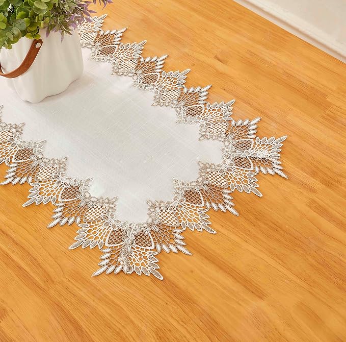 White Linen Table Runner 72” Lace Dining Table Runners | French Dresser Runners - Image 5