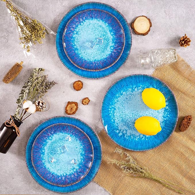 Melamine Salad Plate Plastic Dinner Plastic Plate Set of 6 Pcs 9 inch Round Lightweight Plates Shatter Proof Chip Resistant Dishwasher Safe Not Microware Not Oven(Deep Blue)