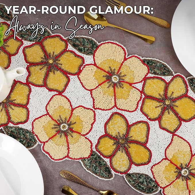 Beaded Table Runner, 13x36 | 85% glass beads, 15% polyester, cotton backing - Image 4