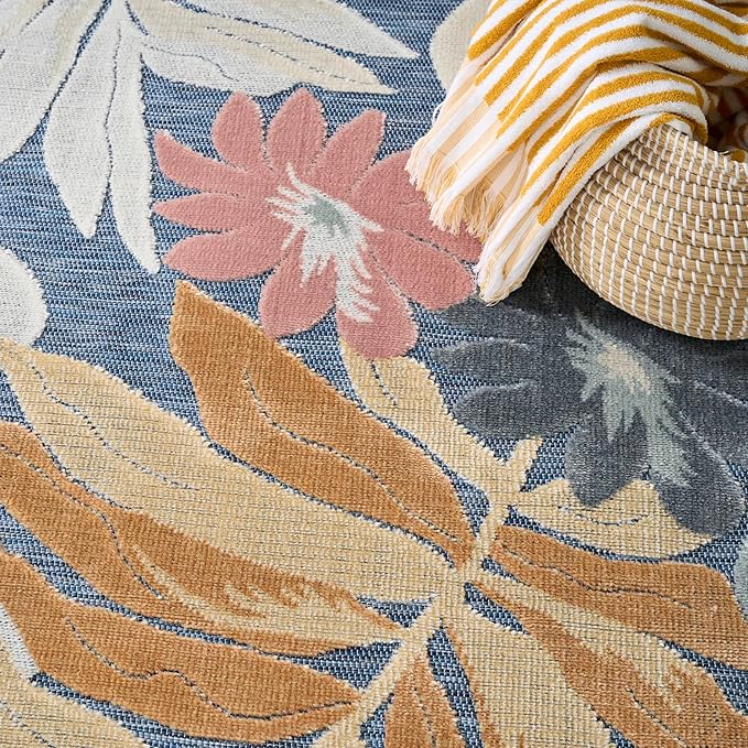 Nourison Home Suncoast Denim Multi 7'10" x 9'10" Area Rug - Easy Clean, Non Shedding, Bed Room, Living Room, Dining Room, Kitchen (8' x 10')