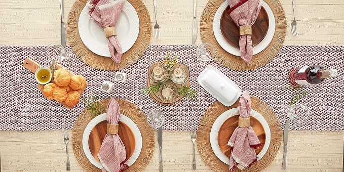DII Woven Basics Collection 100% Cotton Knit Table Runner, Tango Red - Image 5
