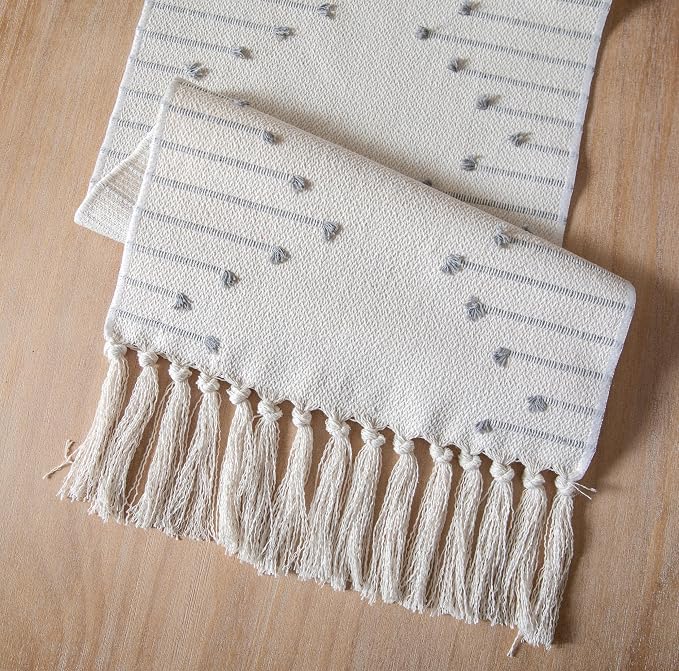 Boho Table Runner 13 x 108 Inch Long Natural Cotton Woven Runner - Image 5