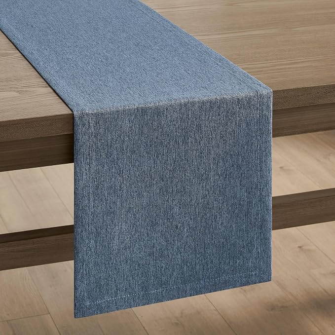 Basic Linen Style Table Runner, 14x36 Inch Navy Blue | Mitered Corner Design - Image 7