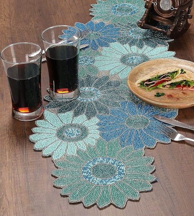 Floral Beaded Table Runner, 13x36 | Glass beads, polyester backing, handcrafted - Image 8