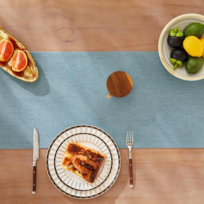 Rustic Cotton Linen Table Runner, 13x60 Inches River Blue | Farmhouse Style - Image 5