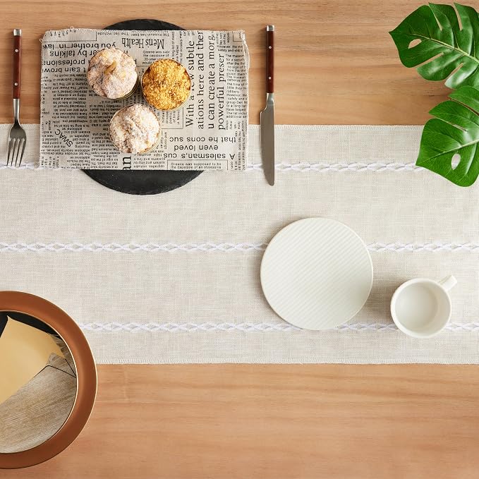 Braided Farmhouse Table Runner, Braided Beige 13x36 Inch, Cotton Linen Table - Image 4