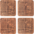 Phoenix Map Coaster by O3 Design Studio, Set Of 4, Sapele Wooden Coaster With City Map, Handmade