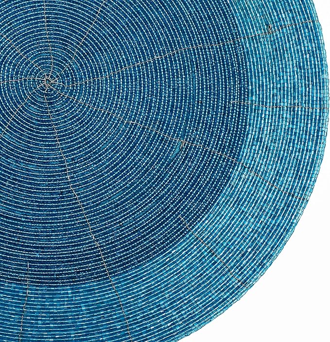 Lightnpro Glitz Beaded Charger Placemat - Turquoise Blue Placemat Set of 4, Handmade Round Table Mats - Christmas Xmas Dining Harvest Fall Holiday Celebration Festive Party Table Décor - 13 inch