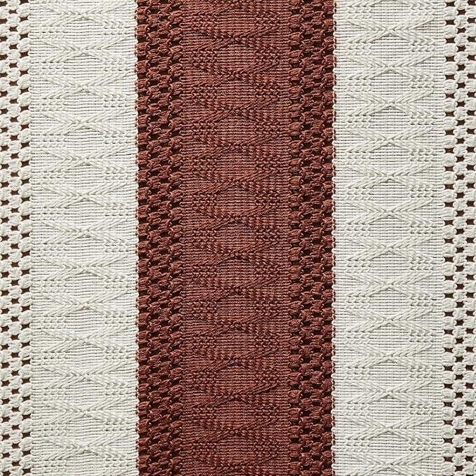 Macrame Style Bicolor Stitching Table Runner 14x48in Terracota | Woven Boho - Image 6