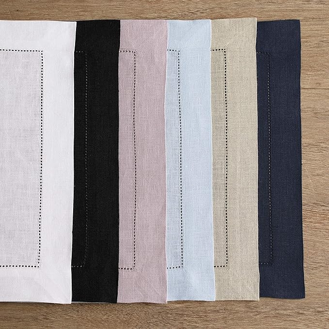 Solino Home Linen Placemats Set of 4 - Classic Hemstitch Pink Placemats 14 x 19 Inch - 100% Pure Linen Table Mats for Valentines, Spring, Easter